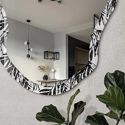 Asymmetric mirror with printed frame Plant pattern