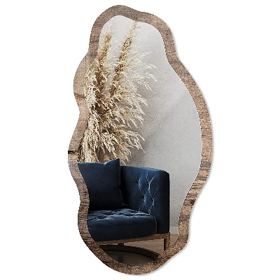 Asymmetric mirror with printed frame Wooden texture