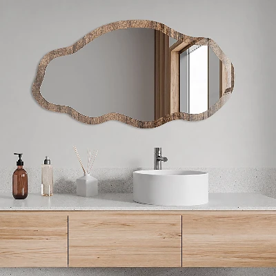 Asymmetric mirror with printed frame Wooden texture
