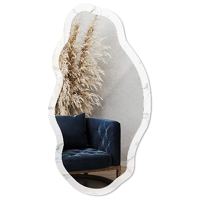 Irregular mirror with printed frame marble pattern