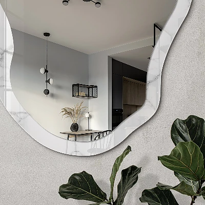 Irregular mirror with printed frame marble pattern