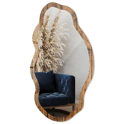 Asymmetric mirror with printed frame Wooden texture
