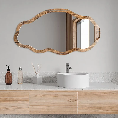 Asymmetric mirror with printed frame Wooden texture