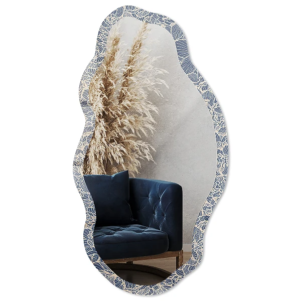 Irregular mirror with printed frame Floral ornament