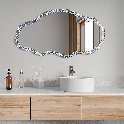 Irregular mirror with printed frame Floral ornament