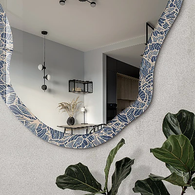 Irregular mirror with printed frame Floral ornament