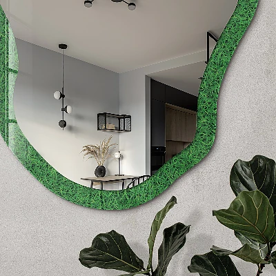 Irregular mirror with printed frame Grass pattern