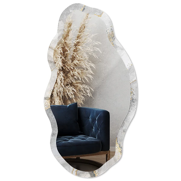 Asymmetric mirror with printed frame Marble abstraction