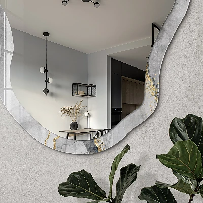Asymmetric mirror with printed frame Marble abstraction