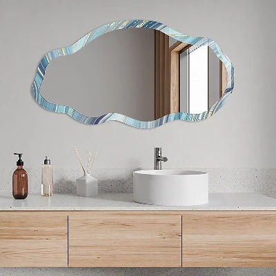 Irregular mirror with printed frame Sea waves