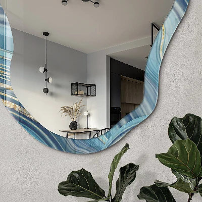 Irregular mirror with printed frame Sea waves