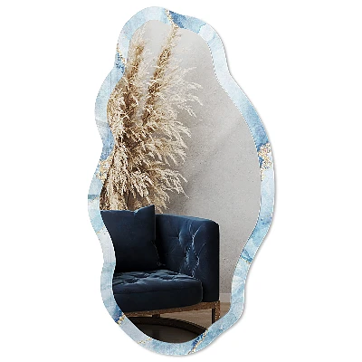 Asymmetric mirror with printed frame Watercolor marble