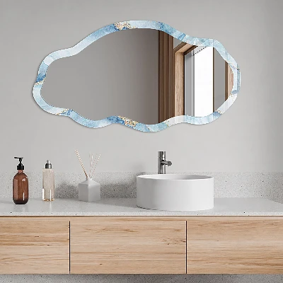 Asymmetric mirror with printed frame Watercolor marble