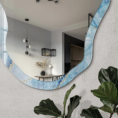 Asymmetric mirror with printed frame Watercolor marble