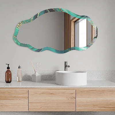 Irregular mirror with printed frame Green abstraction