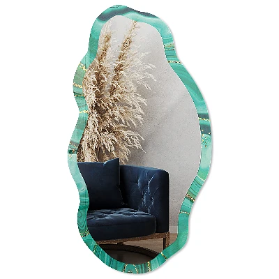Asymmetric mirror with printed frame Green abstraction