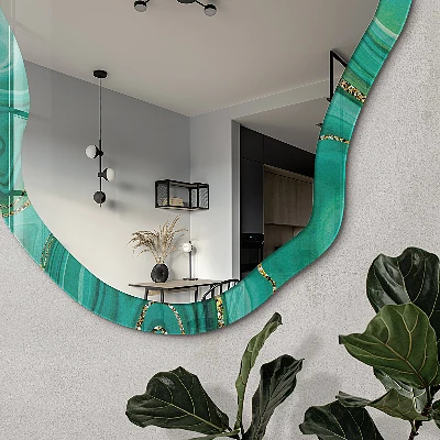 Asymmetric mirror with printed frame Green abstraction