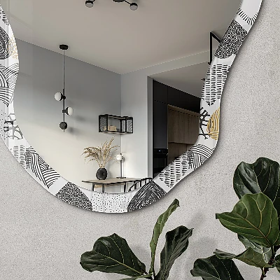Asymmetric mirror with printed frame Geometric hearts
