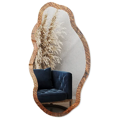 Asymmetric mirror with printed frame Wood structure