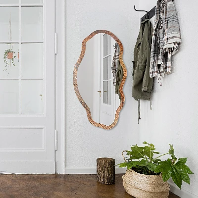Asymmetric mirror with printed frame Wood structure