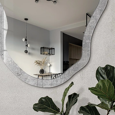 Irregular mirror with printed frame Structured concrete