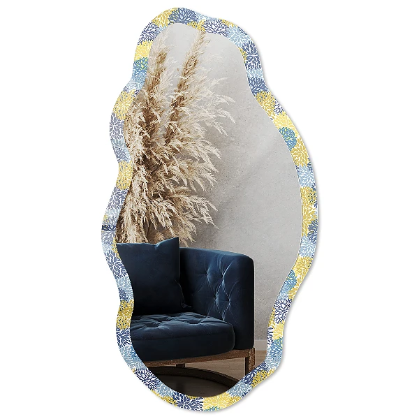 Asymmetric mirror with printed frame Plant pattern