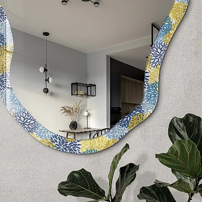Asymmetric mirror with printed frame Plant pattern