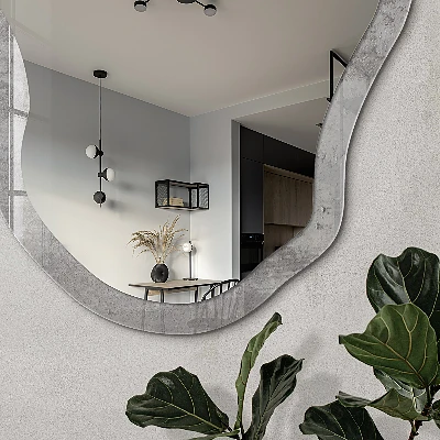 Asymmetric mirror with printed frame Raw concrete