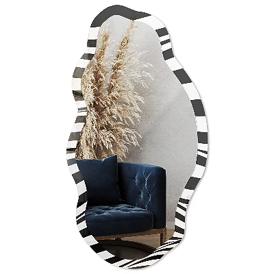 Asymmetric mirror with printed frame Op-art lines
