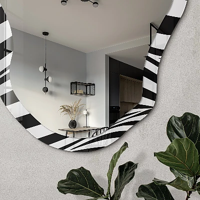 Asymmetric mirror with printed frame Op-art lines