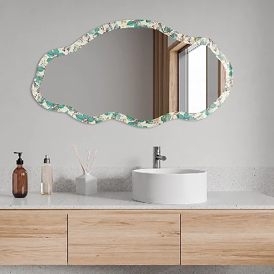 Irregular mirror with printed frame Flowers birds