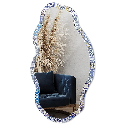 Asymmetric mirror with printed frame Mediterranean tiles