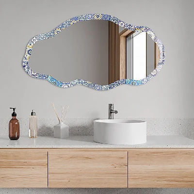 Asymmetric mirror with printed frame Mediterranean tiles