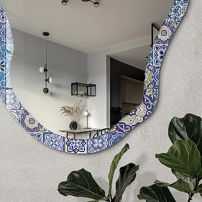 Asymmetric mirror with printed frame Mediterranean tiles
