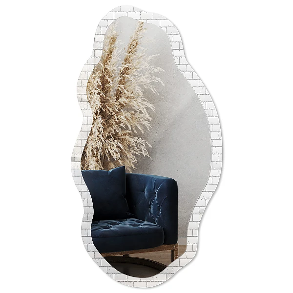 Irregular mirror with printed frame White brick