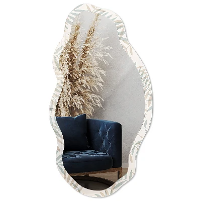 Asymmetric mirror with printed frame Plant pattern