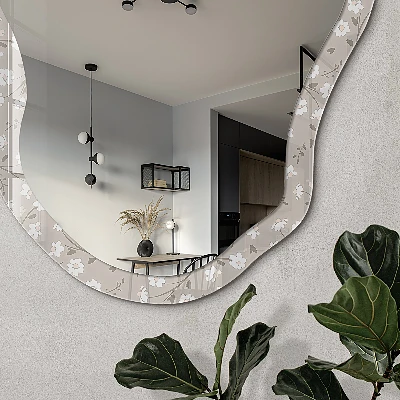 Irregular mirror with printed frame Floral lightness