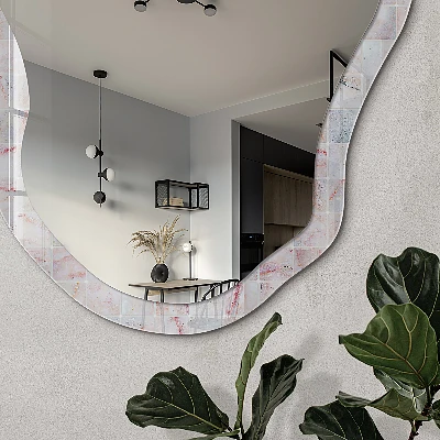 Asymmetric mirror with printed frame Pastel mosaic