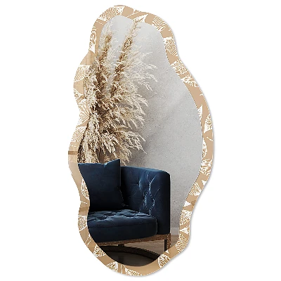 Irregular mirror with printed frame Plant patterns