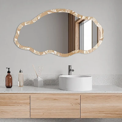 Irregular mirror with printed frame Plant patterns