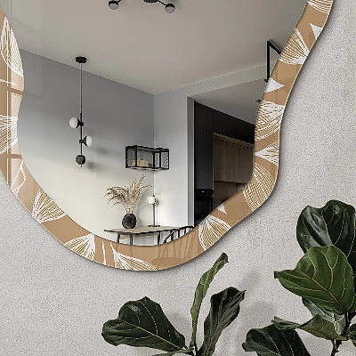Irregular mirror with printed frame Plant patterns