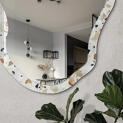 Irregular mirror with printed frame Terrazzo pattern