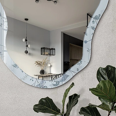 Asymmetric mirror with printed frame Botanical flowers