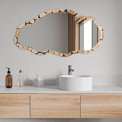 Irregular mirror with printed frame Wood circles