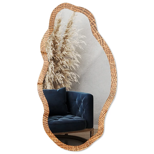 Asymmetric mirror with printed frame Wood structure