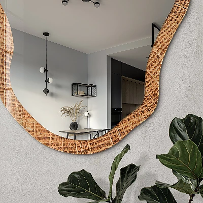Asymmetric mirror with printed frame Wood structure
