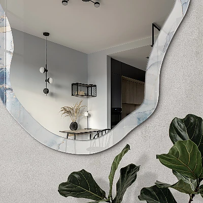 Irregular mirror with printed frame Marine abstraction
