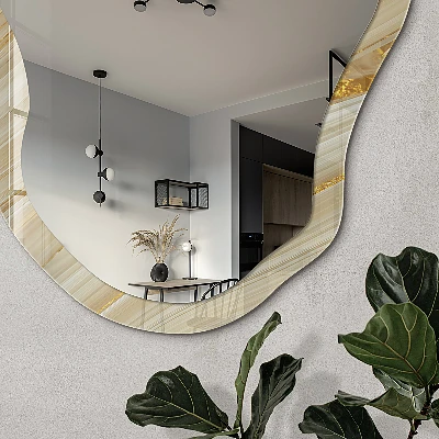 Irregular mirror with printed frame Sunny waves