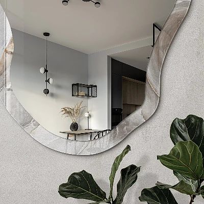 Asymmetric mirror with printed frame Marble abstraction