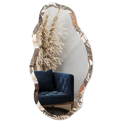 Asymmetric mirror with printed frame Tropical leaves